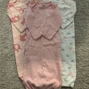 NWOT Carter's 3-Pack Baby Sleep Gowns - Pink, Light Pink & White with Rainbows